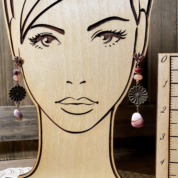 Mookaite Sunstone Flower Statement Copper Earrings - Picture 3 of 8